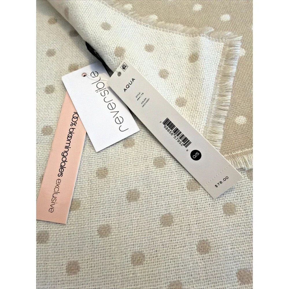 Aqua Women's Polka Dot Woven Scarf Eyelash fringe edges ivory Oat Soft & Cozy OS